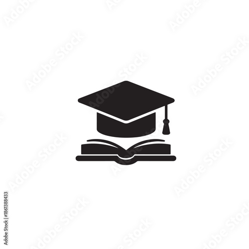 Graduation Cap with Open Book Education Icon Isolated on White Background