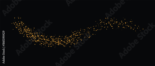 Abstract Golden Glitter Wave on Black Background with Sparkling Stardust Trail
