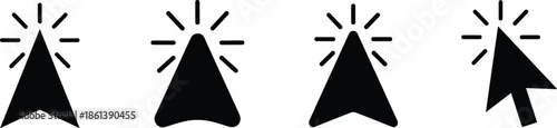 Minimalist black mouse cursor arrow click icon set isolated on white background for web interface and app design.