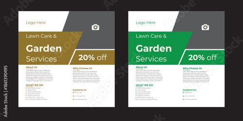 Lawn care social media post promotion template design  Lawn Mower Garden or Landscaping Service Social Media Post and Web Banner Square Template Design