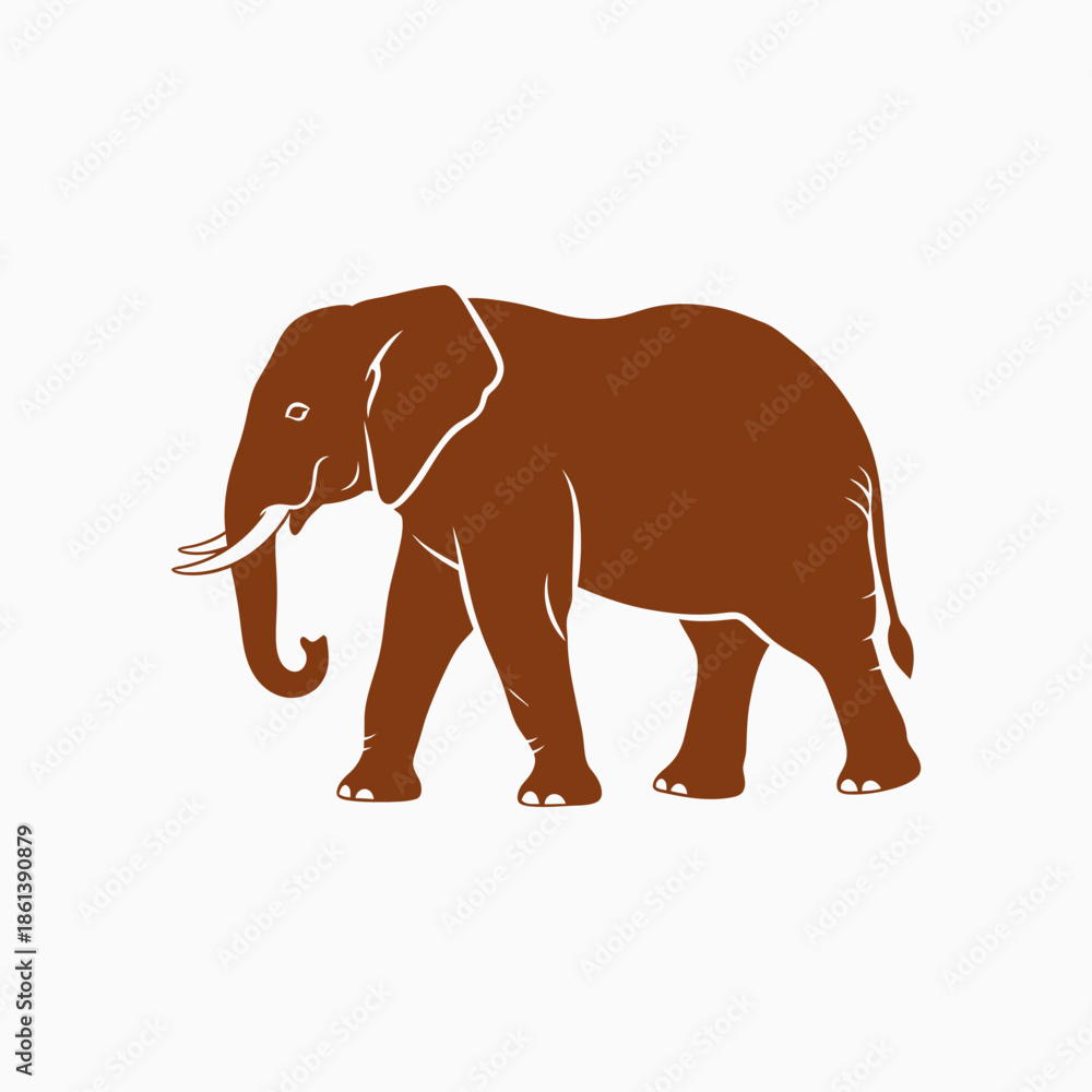 Obraz premium Walking Elephant Side View Illustration with Tusks and Trunk on White Background