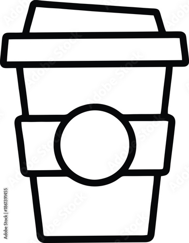 Simple black and white line drawing of a disposable coffee cup
