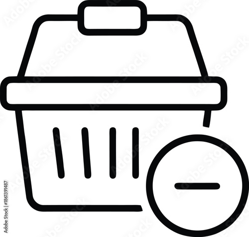 A simple black and white line drawing of a lunch box with a minus symbol