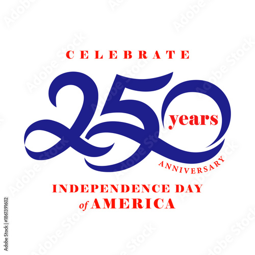 Celebrate 250 years anniversary USA, creative calligraphy logo. Independence America holiday, 250th years - vector design for poster or banner
