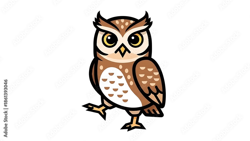 Fototapeta premium Cartoon Owl Standing on One Foot.