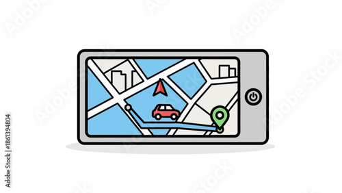 Car Navigation System GPS Map with Route and Destination