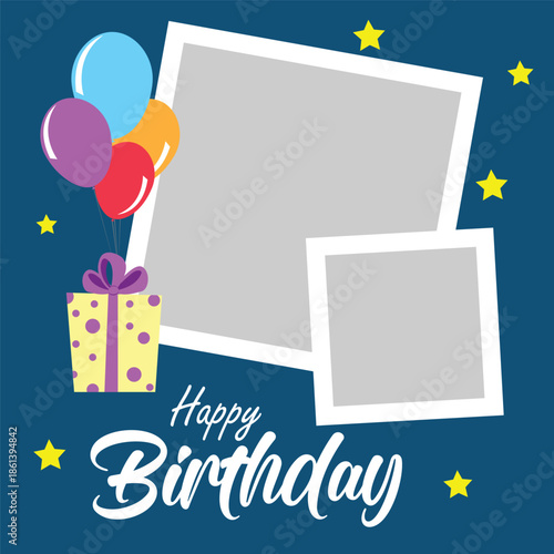 birthday photo frame featuring balloons for social media	