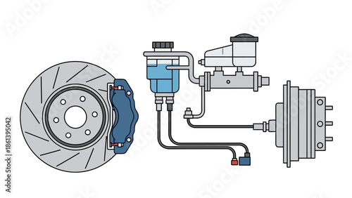 Car Braking System Diagram: Disc Brakes, Caliper, Master Cylinder