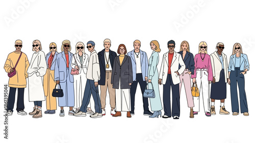 Diverse Fashionable People Group, Modern Style, Flat Illustration