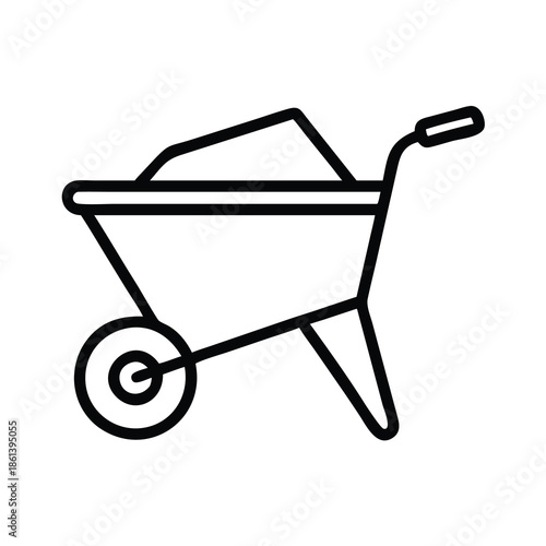 Garden Wheelbarrow Icon Full of Soil Black Line Art Outline Illustration for Gardening and Work Concept