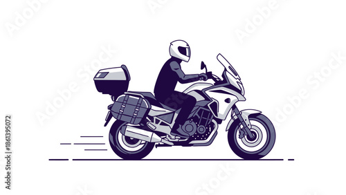 Motorcycle Rider with Luggage, Adventure Tourer, Motion Lines