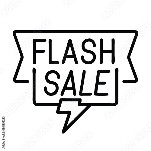 Flash Sale Promotion Icon with Lightning Bolt Banner for Retail Discounts and Marketing Deals