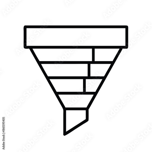 Marketing sales funnel icon with multiple levels in a simple black line art style for business strategy.