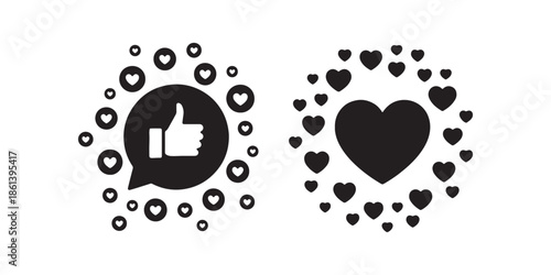 Social Media Like and Heart Icons for Digital Engagement and Ads. Vector illustration
