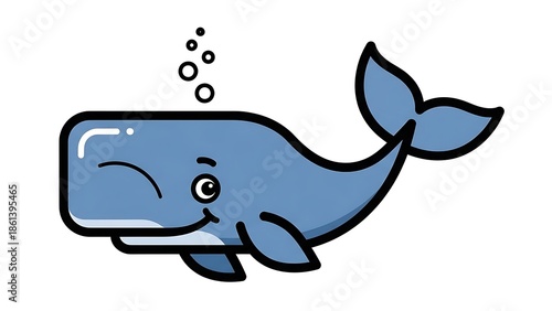 Cartoon Whale Illustration with Bubbles.
