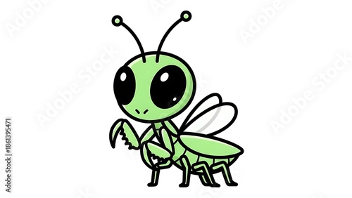 Cartoon Green Grasshopper Illustration Isolated White.