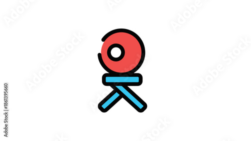 Red Webcam Icon on Tripod Stand, Simple Vector Illustration