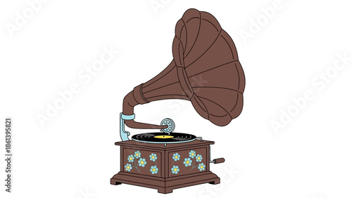 Vintage Gramophone Illustration - Retro Music Player Icon
