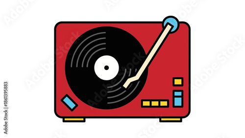 Retro Turntable Player with Vinyl Record, Vintage Music Device