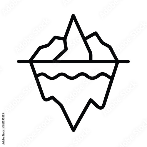 Iceberg Line Icon Representing Climate Change and Hidden Depth Concept
