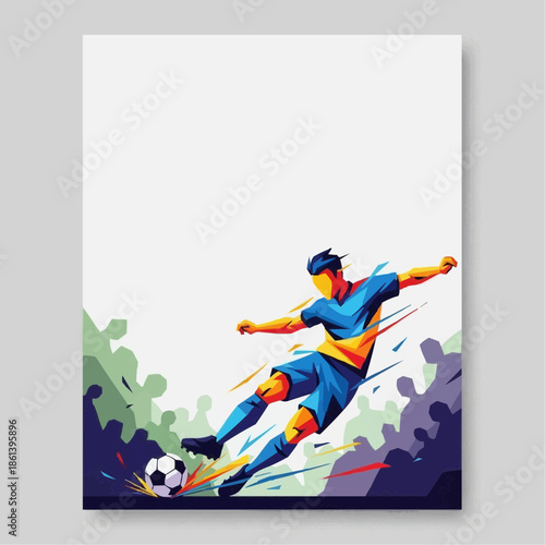 Dynamic Soccer Player Kicking Ball in Action with Crowd Silhouette Background Illustration