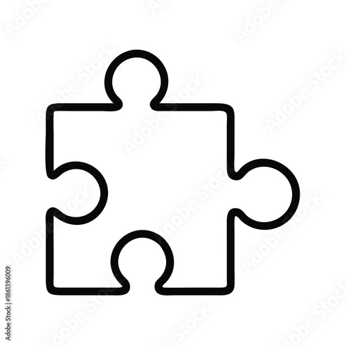 Single puzzle piece icon representing problem solving and strategy in hand-drawn line art