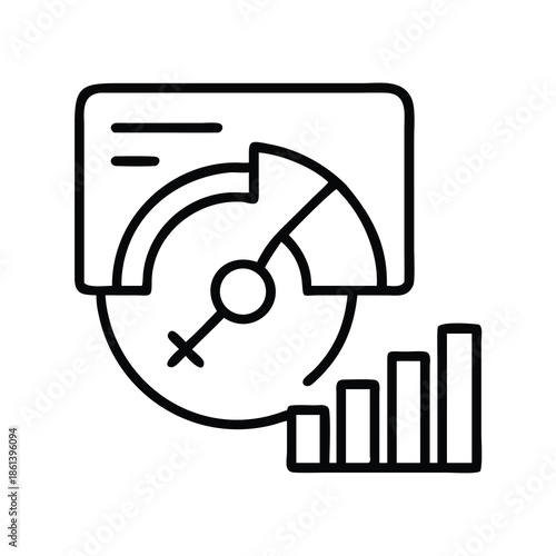 Data analysis icon featuring pie chart and female symbol for gender demographics