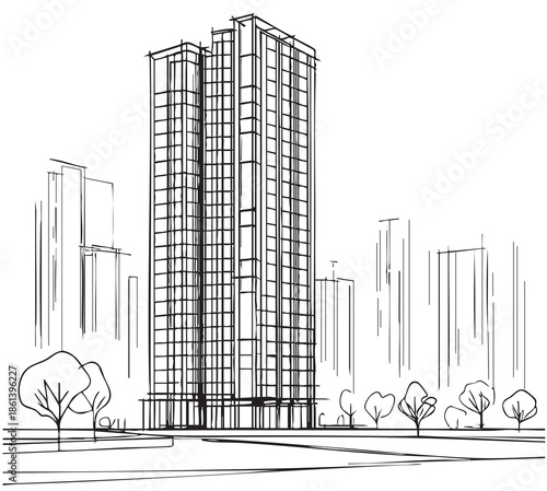 High rise building sketch. Architecture