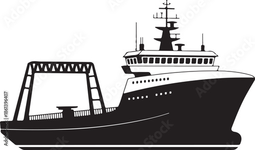 Iceboat solid icon, World snow day concept, ice breaker ship sign. Vector black silhouette. with white background
