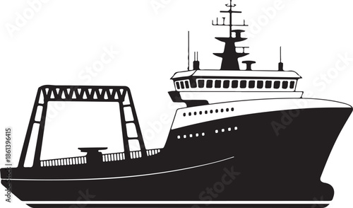 Iceboat solid icon, World snow day concept, ice breaker ship sign. Vector black silhouette. with white background