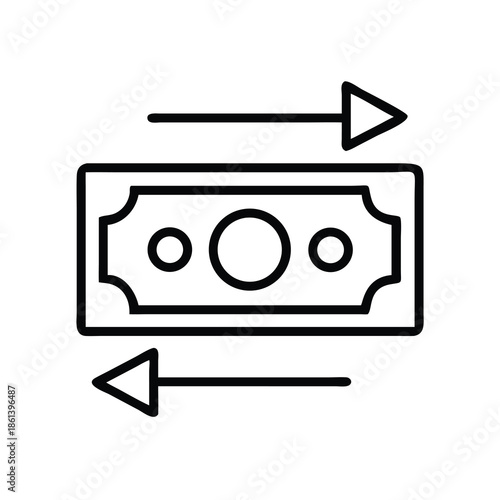 Currency Transfer and Cash Flow Banknote Icon, Representing Financial Exchange and Money Management