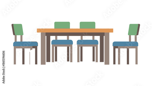 Dining Table and Chairs Set - Modern Flat Design
