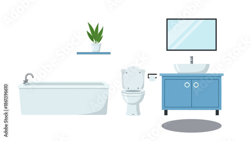 Modern Bathroom Interior Design with Bathtub and Vanity