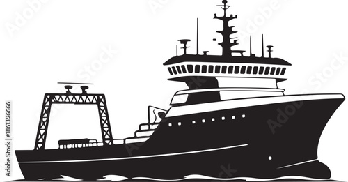 Iceboat solid icon, World snow day concept, ice breaker ship sign. Vector black silhouette. with white background
