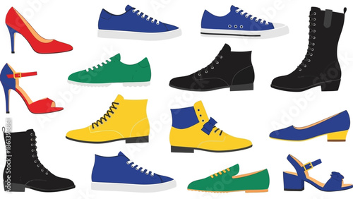 Collection of Diverse Footwear Icons - Shoes, Boots, Heels