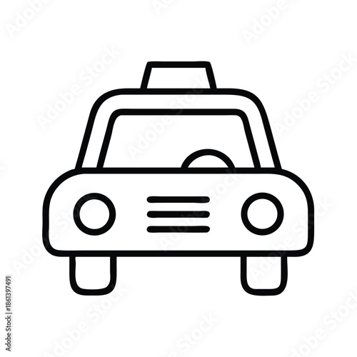 Front View Taxi Cab Line Icon for Transportation Services and Urban Ride Hailing Apps