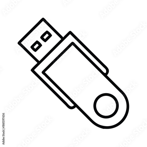 USB Flash Drive Memory Stick Icon Black Line Art Outline Illustration for Data Storage Concept