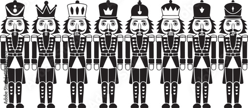 Nutcracker silhouette set. Collection of minimalistic icons for site. Toy or mascot for children. Stickers for social networks and messengers. Flat vector illustrations isolated on white background