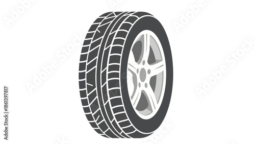 Car Tire and Wheel Rim on White Background