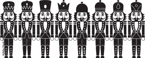 Nutcracker silhouette set. Collection of minimalistic icons for site. Toy or mascot for children. Stickers for social networks and messengers. Flat vector illustrations isolated on white background