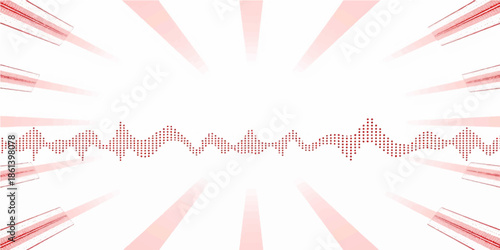 Abstract vector illustration of a red business background featuring a 3d heartbeat line graph and medical health symbols for life and love design concepts