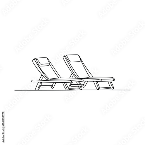 Simple sketch of two wooden beach chairs resting on a flat surface