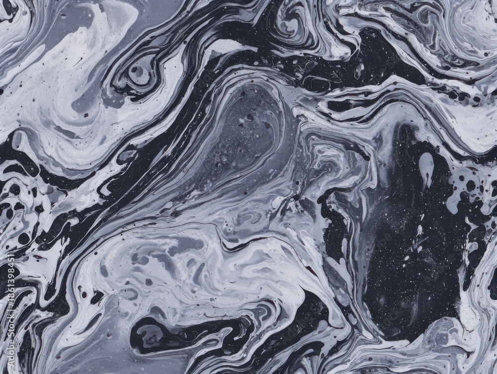 Obraz premium Abstract Swirls of Ink: An artistic display of liquid ink patterns, showcasing an array of swirling movements, blending, and textures. The composition creates an engaging visual spectacle.