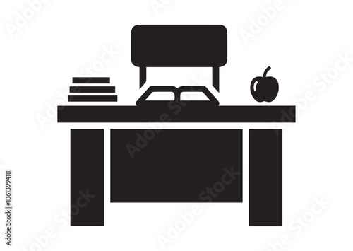 Teacher desk icon, Teacher desk silhouette vector
