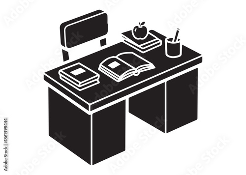 Teacher desk icon, Teacher desk silhouette vector