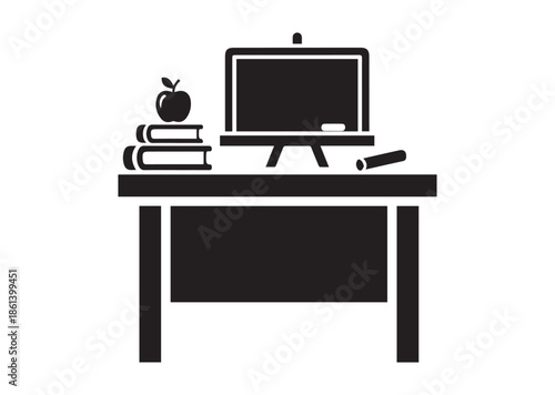 Teacher desk icon, Teacher desk silhouette vector