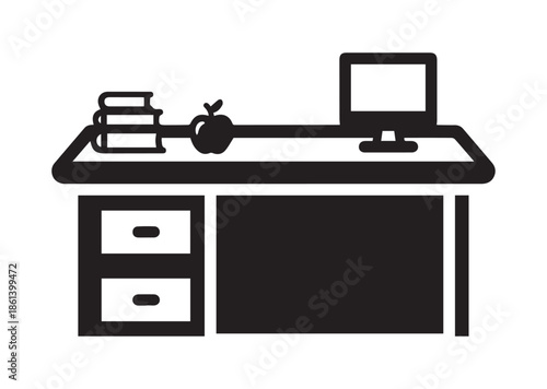 Teacher desk icon, Teacher desk silhouette vector