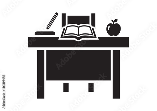 Teacher desk icon, Teacher desk silhouette vector