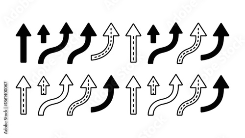 Collection of diverse upward pointing arrows in various styles and directions