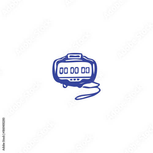 Blue sketched stopwatch, displaying 000000, with a cord